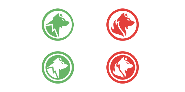 Crests of the Silver Wolf Clan (left) and Blazing Wolf Clan (right). The Silver Wolf Clan consists of Extraverted Sensors (top) and Introverted Sensors (bottom), while the Blazing Wolf Clan consists of Extraverted Intuitives (top) and Introverted Intuitives (bottom).